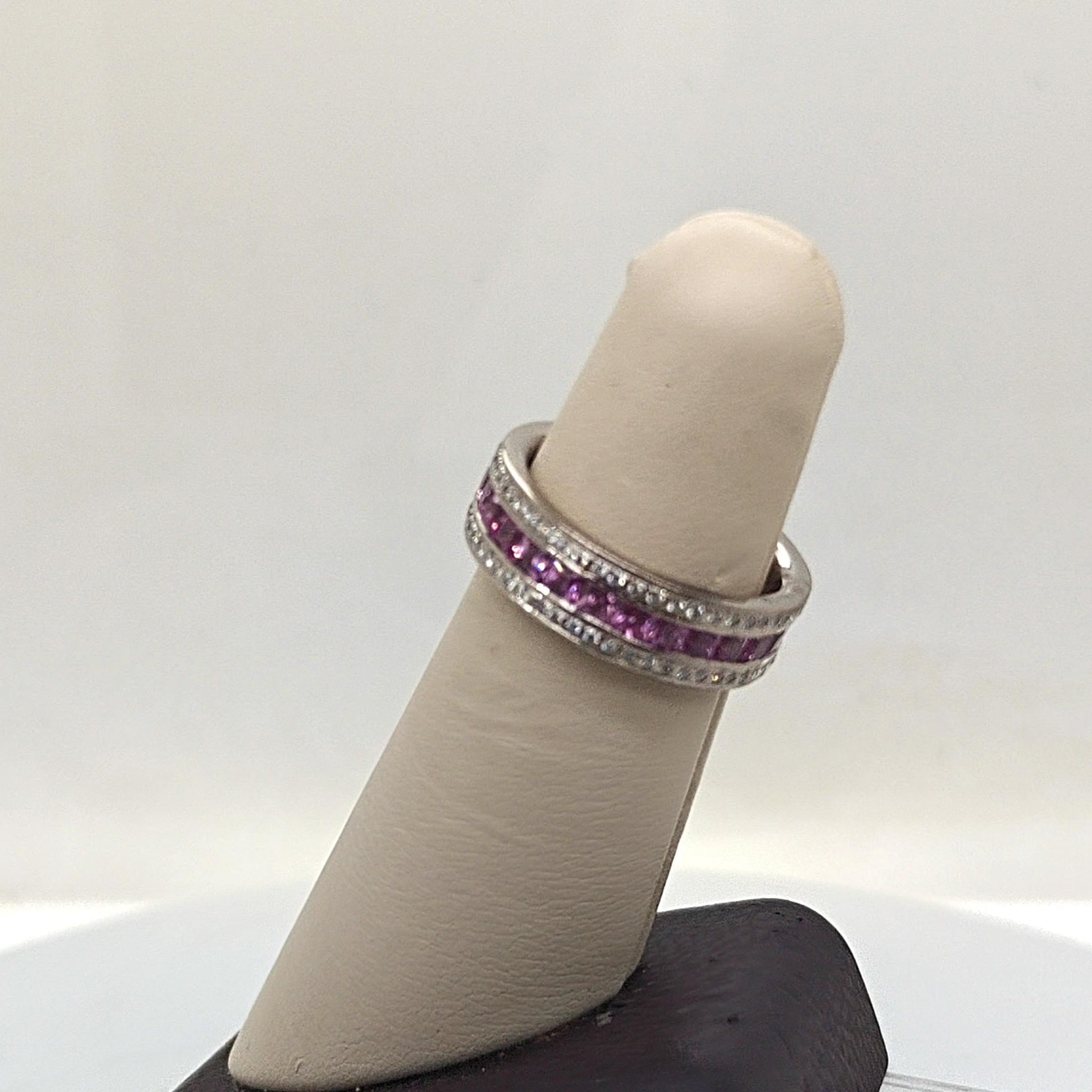 DIAMOND AND PINK SAPPHIRE ETERNITY BAND RING WHITE GOLD