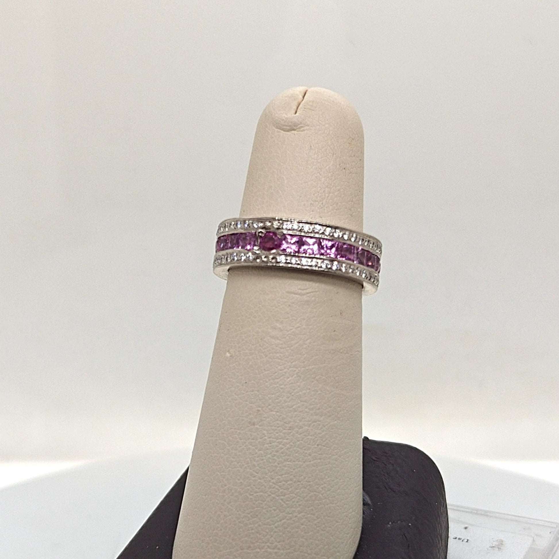 DIAMOND AND PINK SAPPHIRE ETERNITY BAND RING WHITE GOLD