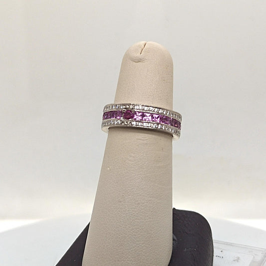 DIAMOND AND PINK SAPPHIRE ETERNITY BAND RING WHITE GOLD