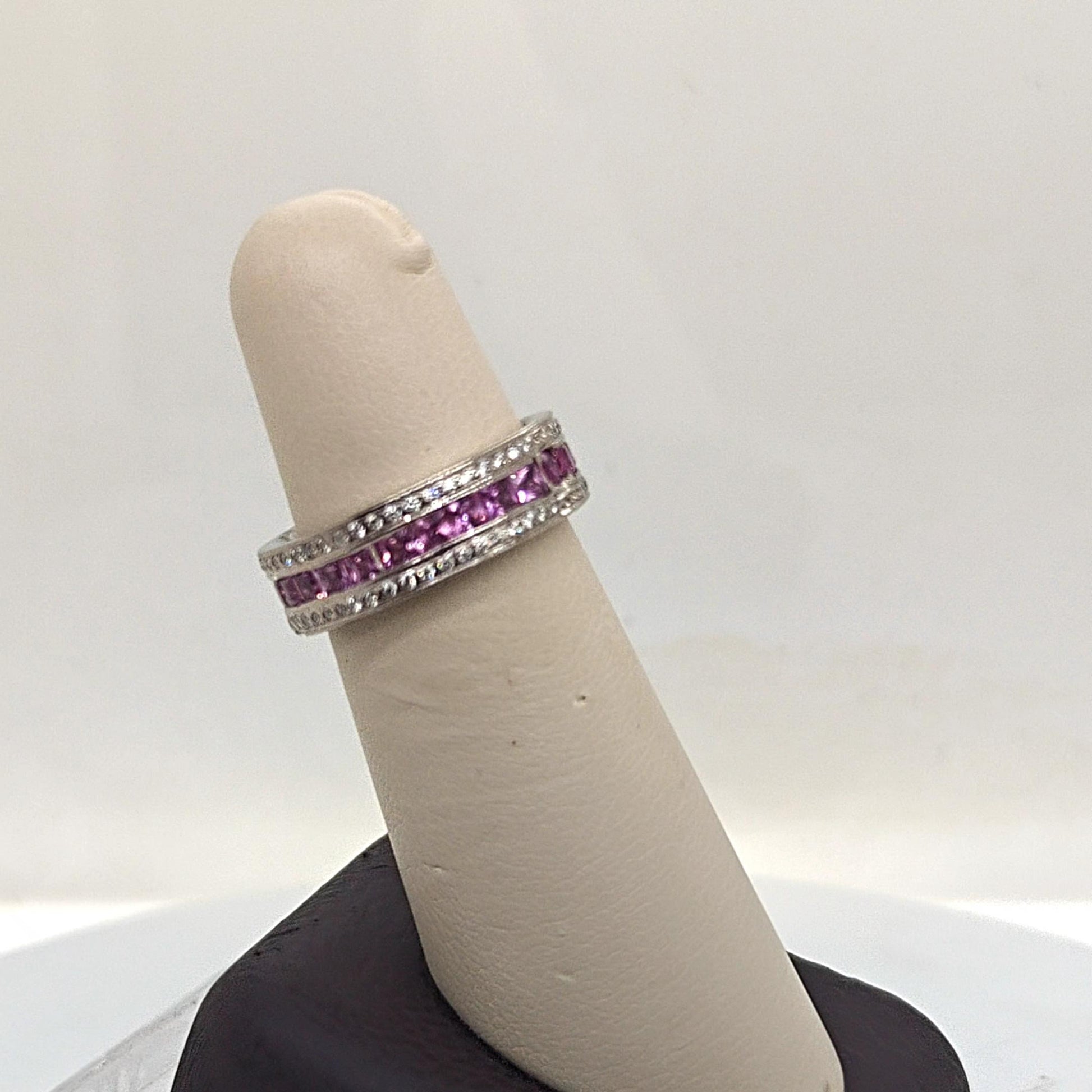 DIAMOND AND PINK SAPPHIRE ETERNITY BAND RING WHITE GOLD