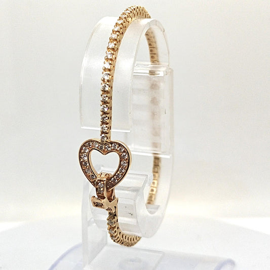 DIAMOND TENNIS BRACELET 2.07CT HEART CLASP YELLOW GOLD