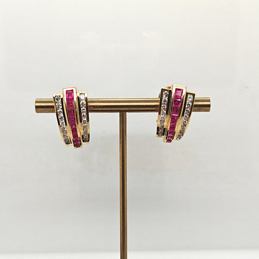 DIAMOND AND RUBY EARRINGS YELLOW GOLD