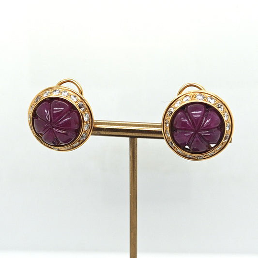 CURVED RUBY AND DIAMOND CLIP ON EARRINGS YELLOW GOLD