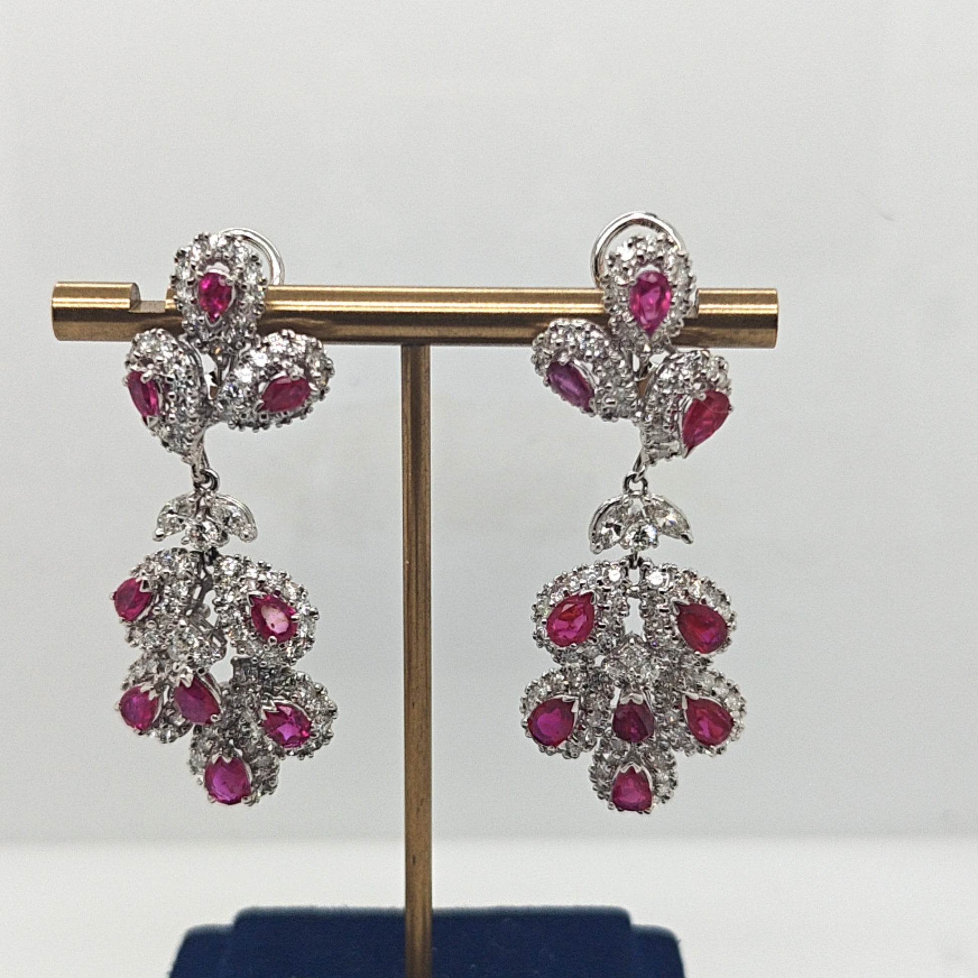 RUBY AND DIAMOND DANGLE EARRINGS WHITE GOLD