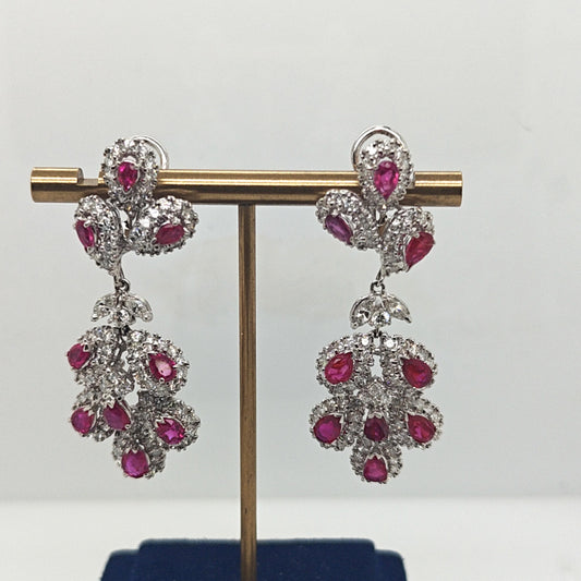RUBY AND DIAMOND DANGLE EARRINGS WHITE GOLD