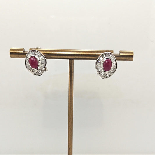 DIAMOND AND CABOCHON RUBY EARRINGS WHITE GOLD