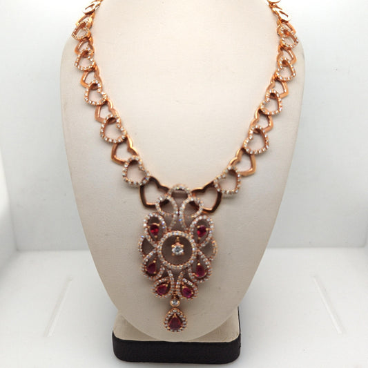 DIAMOND AND RUBY NECKLACE ROSE GOLD HEARTS