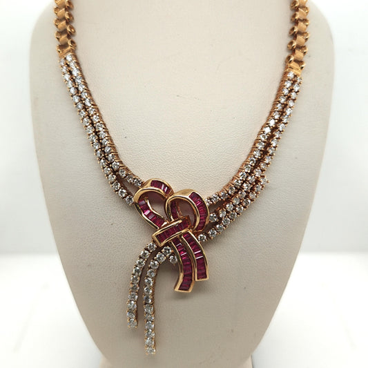 DIAMOND 4.85CT AND RUBY 2.05CT NECKLACE ROSE GOLD