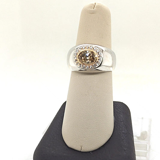 OVAL DIAMOND RING ORANGE BROWN 1.02CT WHITE GOLD