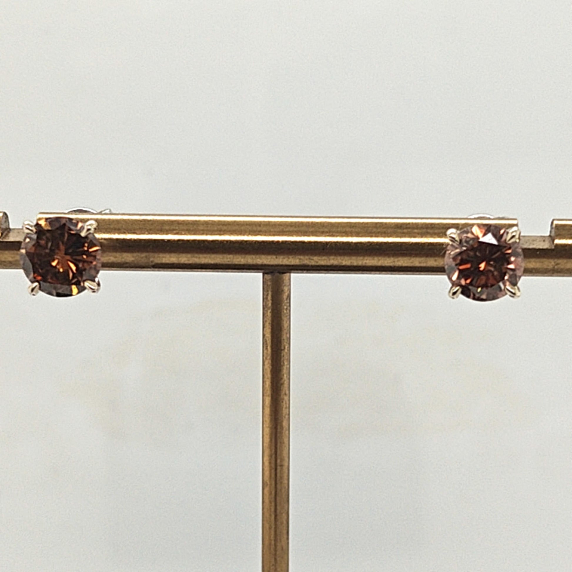 CHAMPAGNE  DIAMOND STUD EARRINGS 2.16CT WITH REMOVABLE HALO WHITE GOLD
