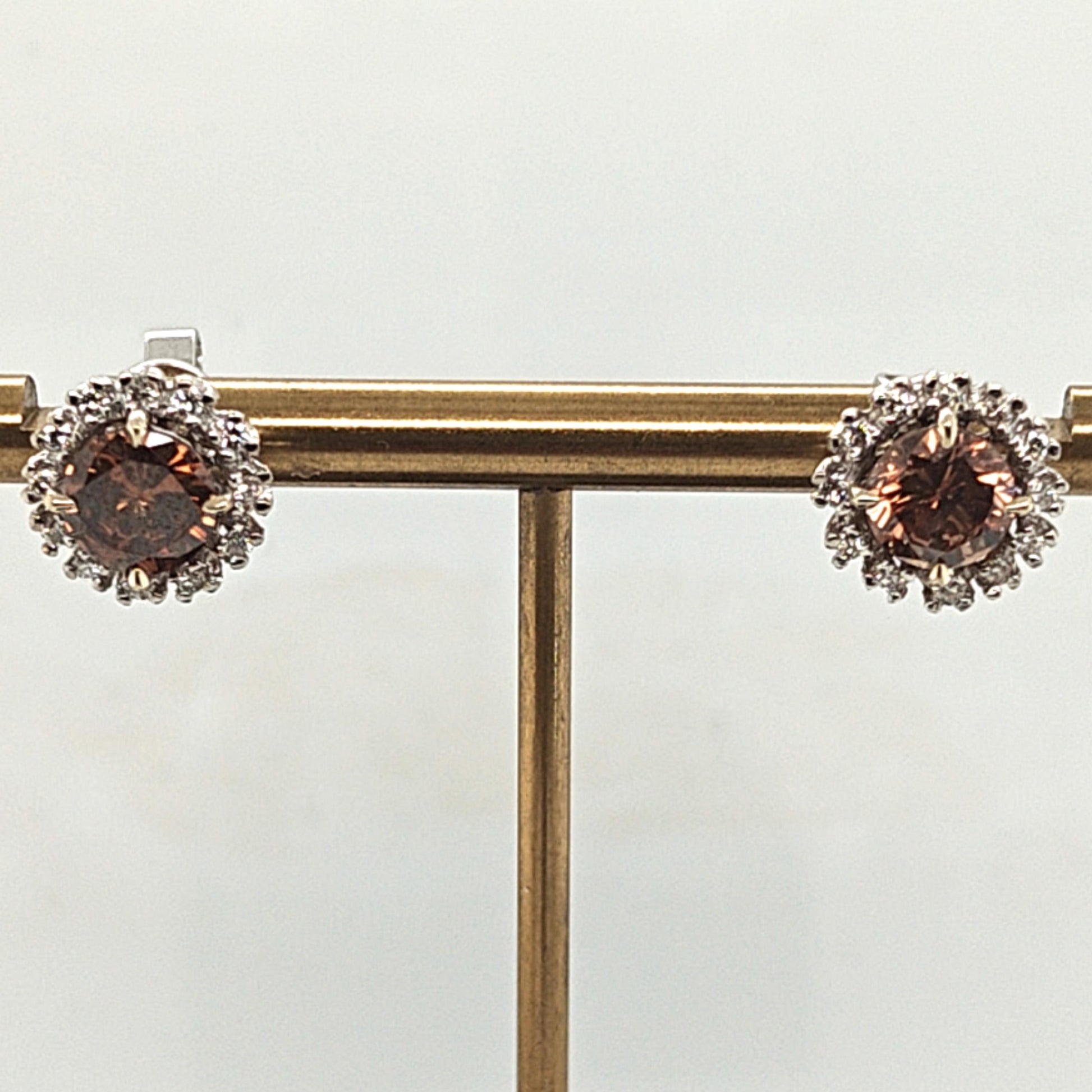 CHAMPAGNE  DIAMOND STUD EARRINGS 2.16CT WITH REMOVABLE HALO WHITE GOLD