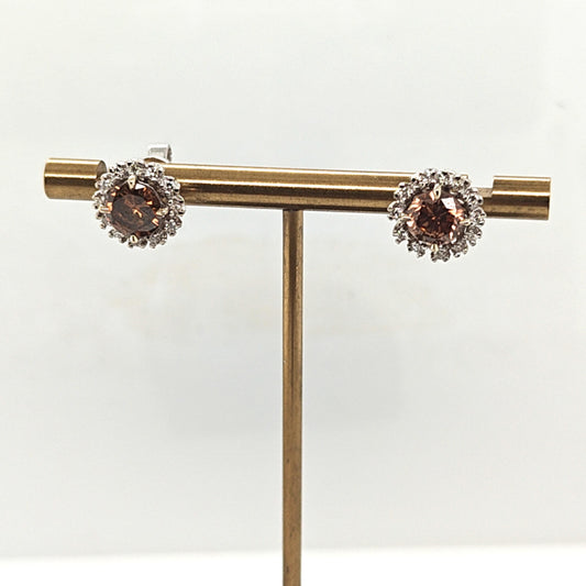 CHAMPAGNE  DIAMOND STUD EARRINGS 2.16CT WITH REMOVABLE HALO WHITE GOLD