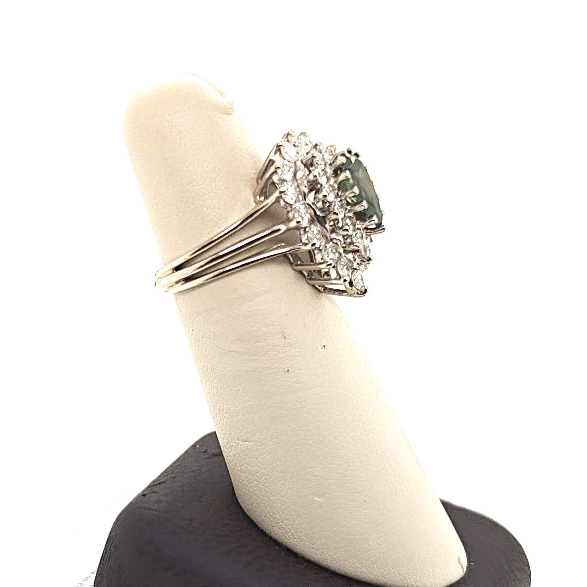 DIAMOND COCKTAIL RING 1.17CT IRRADIATED GREEN PEAR WHITE GOLD