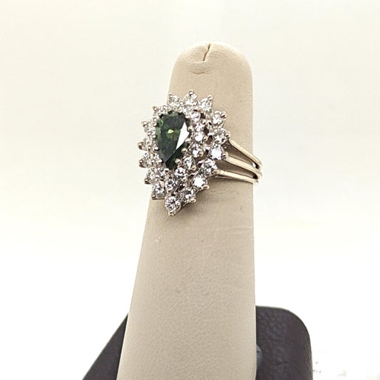 DIAMOND COCKTAIL RING 1.17CT IRRADIATED GREEN PEAR WHITE GOLD