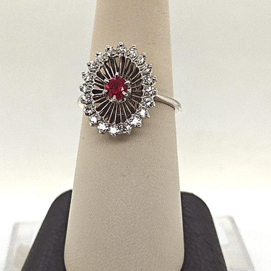 DIAMOND AND RUBY CLUSTER RING WHITE GOLD