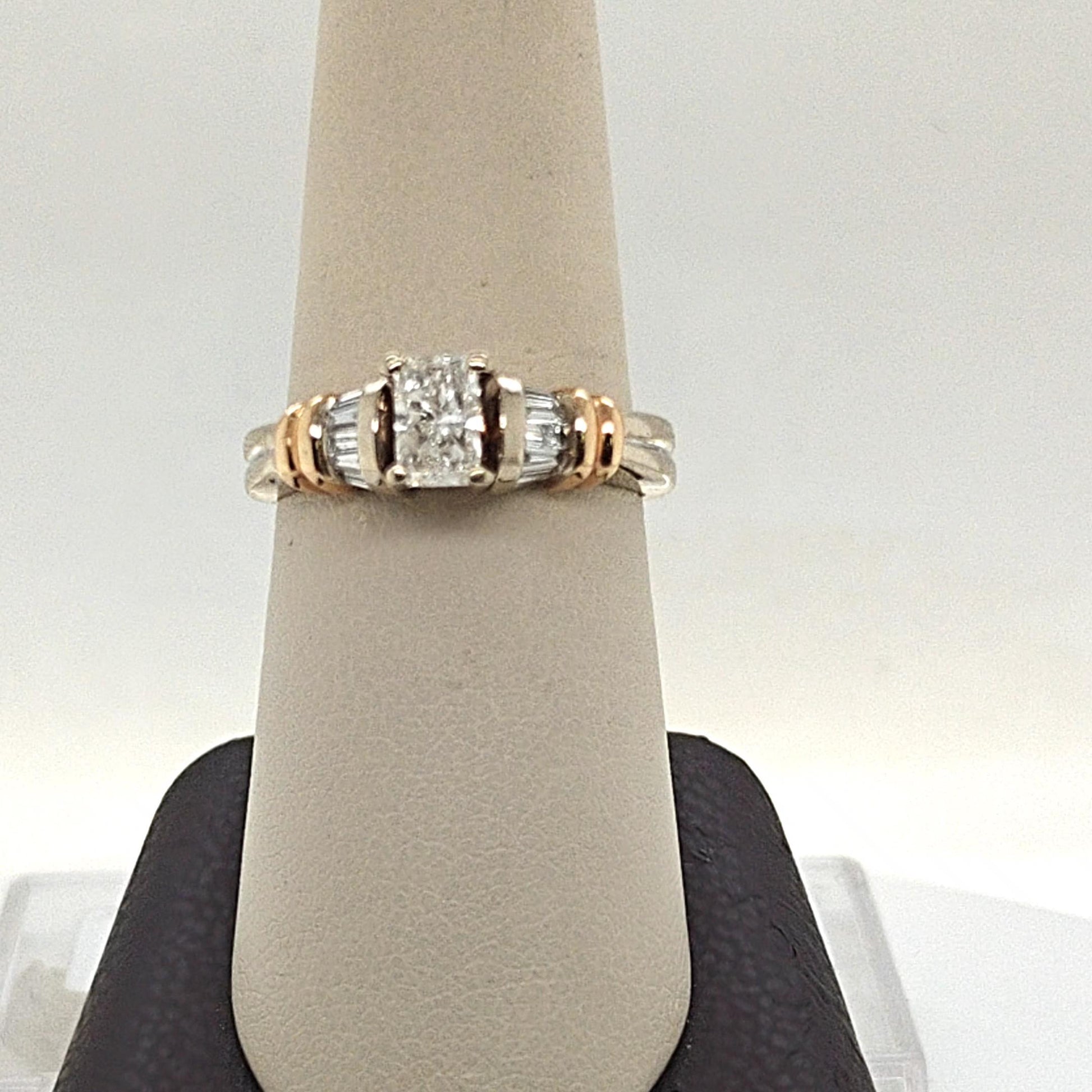 DIAMOND ENGAGEMENT RING 0.70 RADIANT TWO TONE GOLD