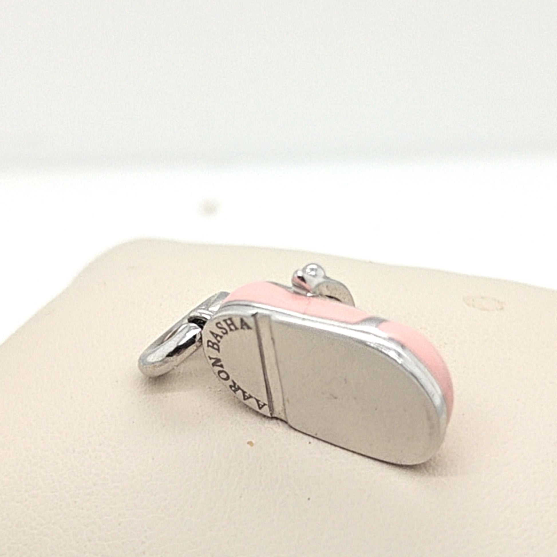 AARON BASHA PINK ENAMEL BABY SHOE PENDANT DIAMOND WHITE GOLD