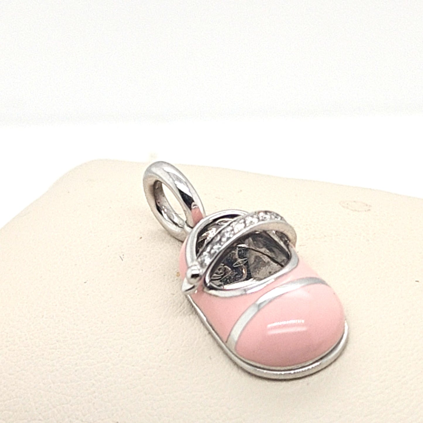 AARON BASHA PINK ENAMEL BABY SHOE PENDANT DIAMOND WHITE GOLD