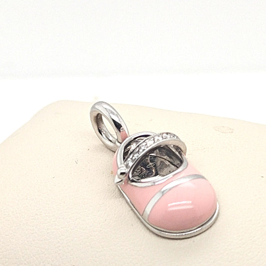 AARON BASHA PINK ENAMEL BABY SHOE PENDANT DIAMOND WHITE GOLD