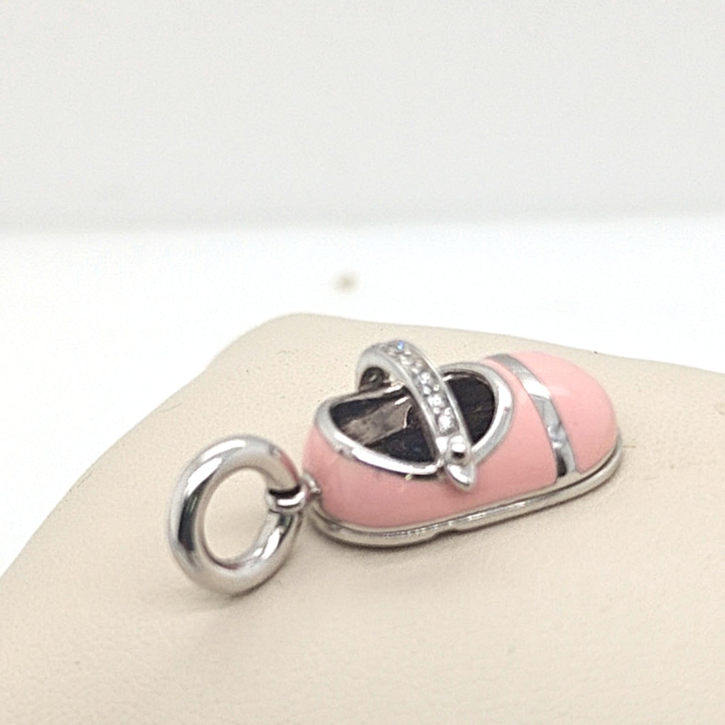 AARON BASHA PINK ENAMEL BABY SHOE PENDANT DIAMOND WHITE GOLD