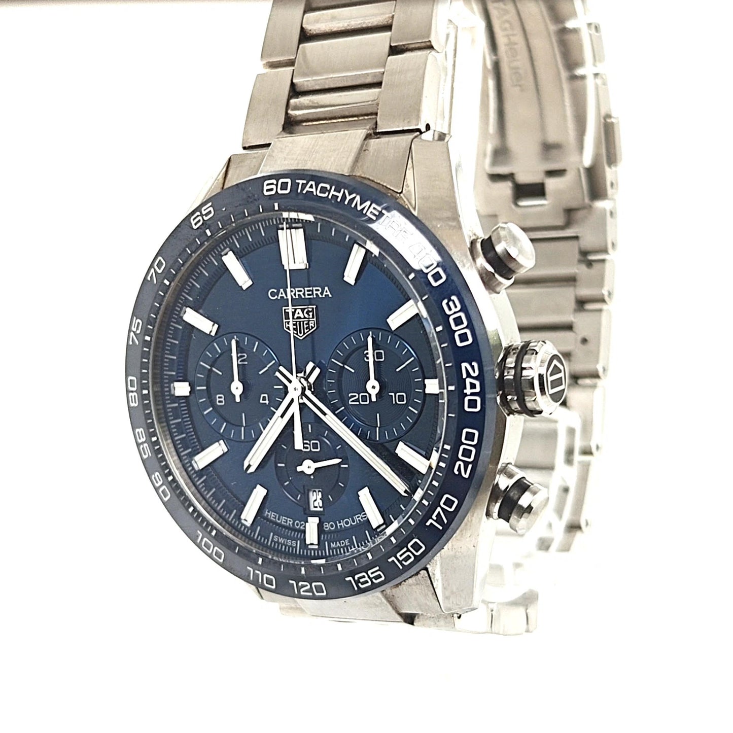 TAG HEUER CARRERA CHRONOGRAPH STAINLESS STEEL 44MM WATCH BLUE DIAL