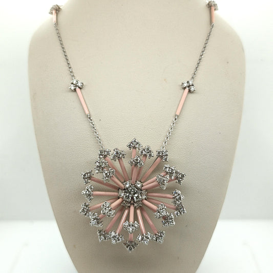 DIAMOND AND PINK ENAMEL STAURINO SNOWFLAKE 3.06CTW NECKLACE WHITE GOLD