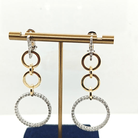 DIAMOND DANGLE EARRINGS CIRCLES TWO TONE GOLD