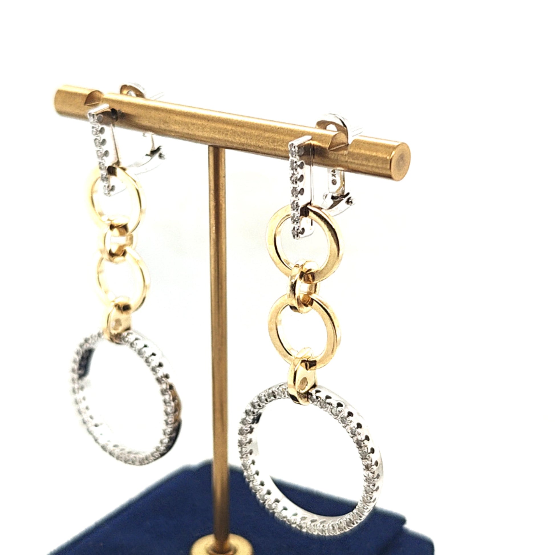 DIAMOND DANGLE EARRINGS CIRCLES TWO TONE GOLD