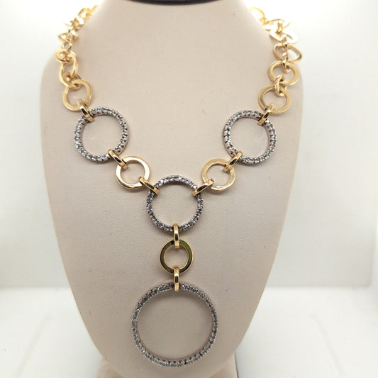 DIAMOND CIRCLES NECKLACE TWO TONE GOLD