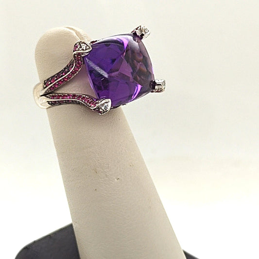 CABOCHON AMETHYST AND RUBELLITE RING WHITE GOLD