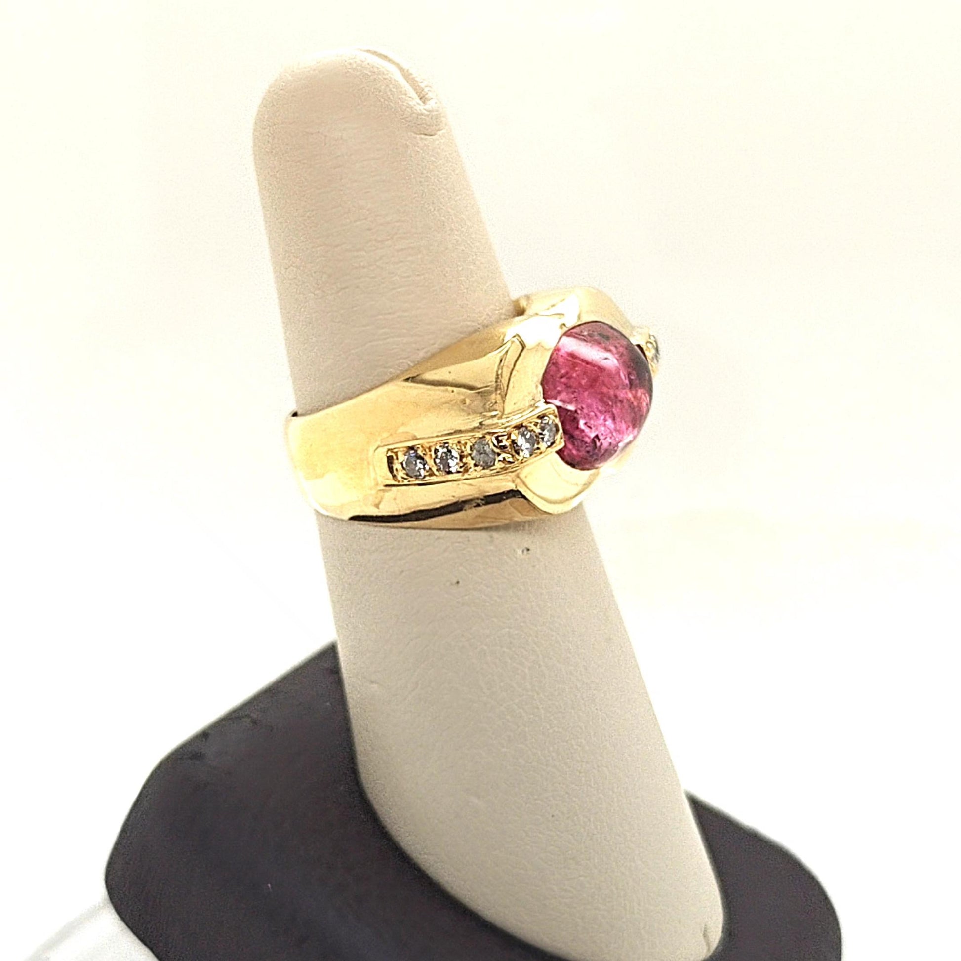 PINK CABOCHON AND DIAMOND RING YELLOW GOLD