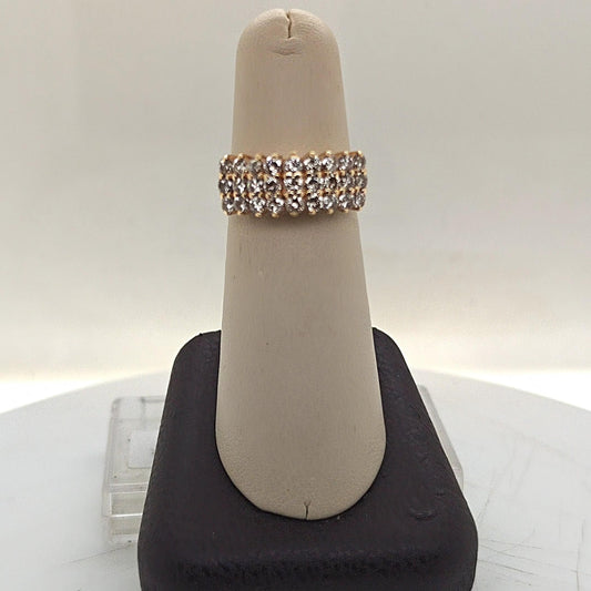 DIAMOND THREE ROW RING 1.10CTW YELLOW GOLD