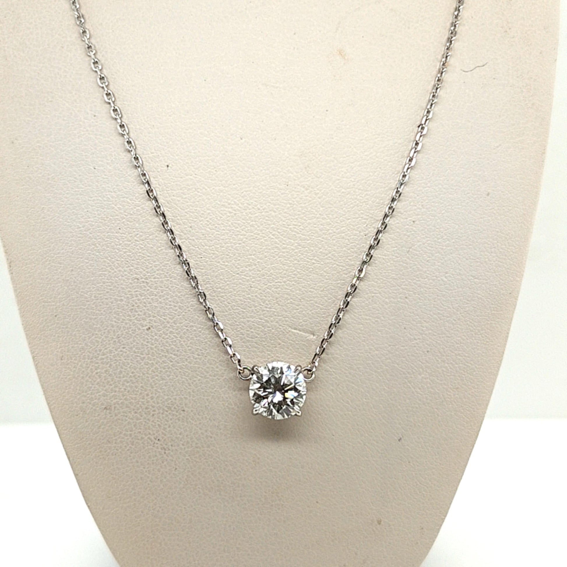 DIAMOND ROUND SOLITAIRE PENDANT NECKLACE 2.02CT PLATINUM AND WHITE GOLD