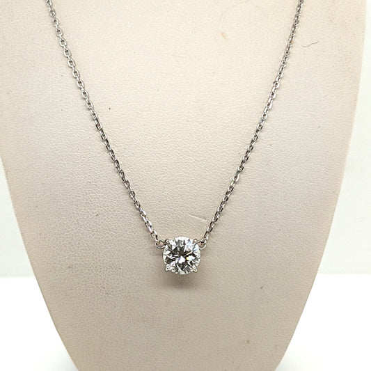 DIAMOND ROUND SOLITAIRE PENDANT NECKLACE 2.02CT PLATINUM AND WHITE GOLD