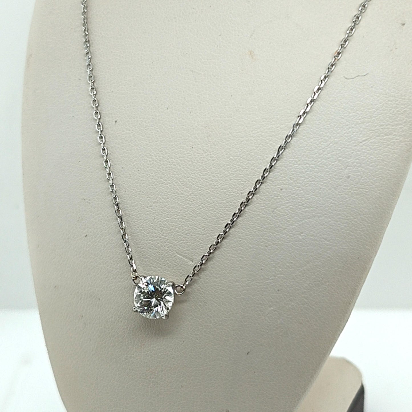 DIAMOND ROUND SOLITAIRE PENDANT NECKLACE 2.02CT PLATINUM AND WHITE GOLD