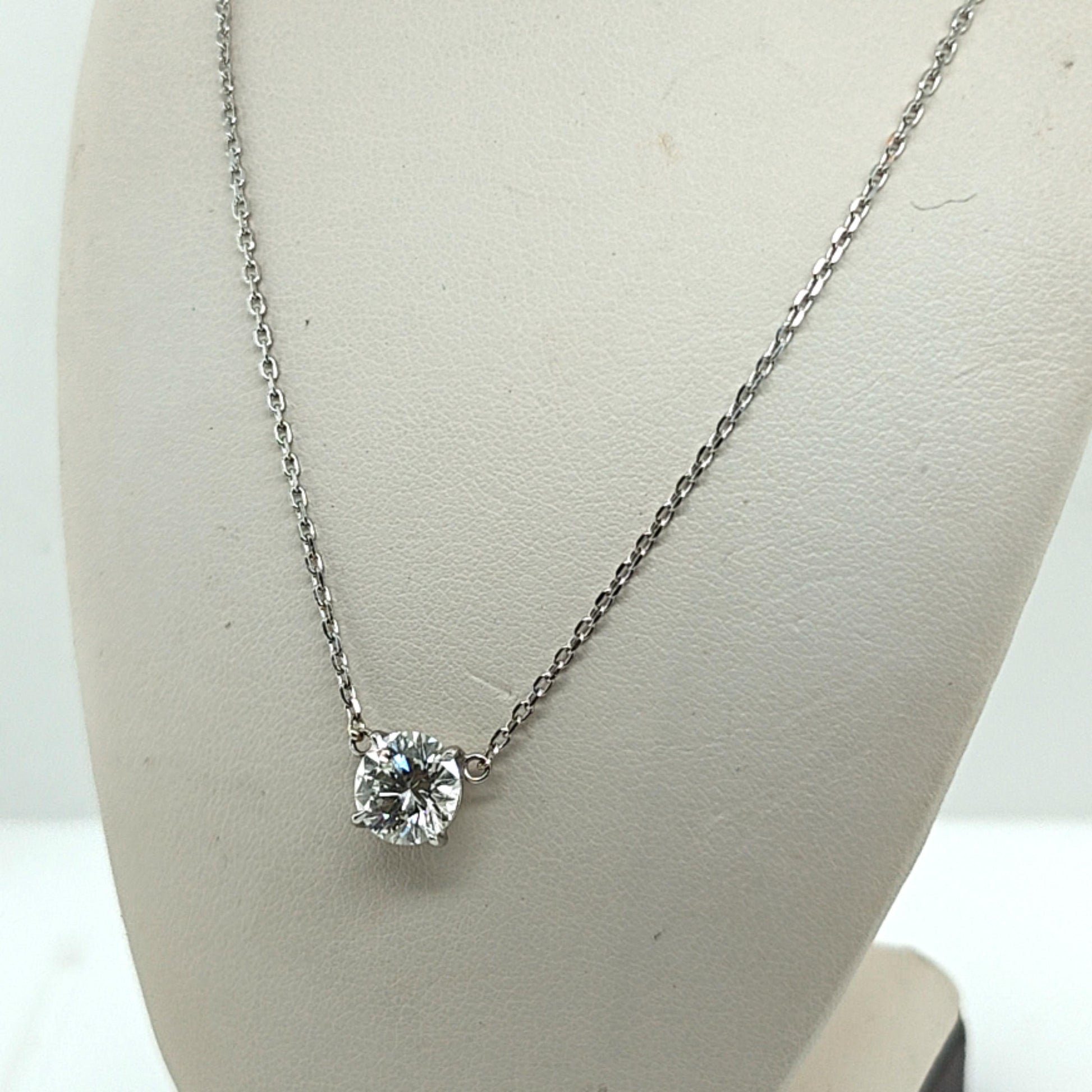 DIAMOND ROUND SOLITAIRE PENDANT NECKLACE 2.02CT PLATINUM AND WHITE GOLD