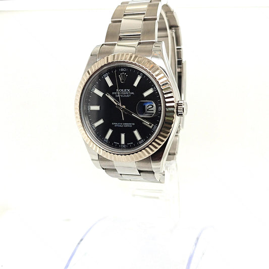 ROLEX DATEJUST II FLUTED BLACK STICK DIAL OYSTER BAND 41MM