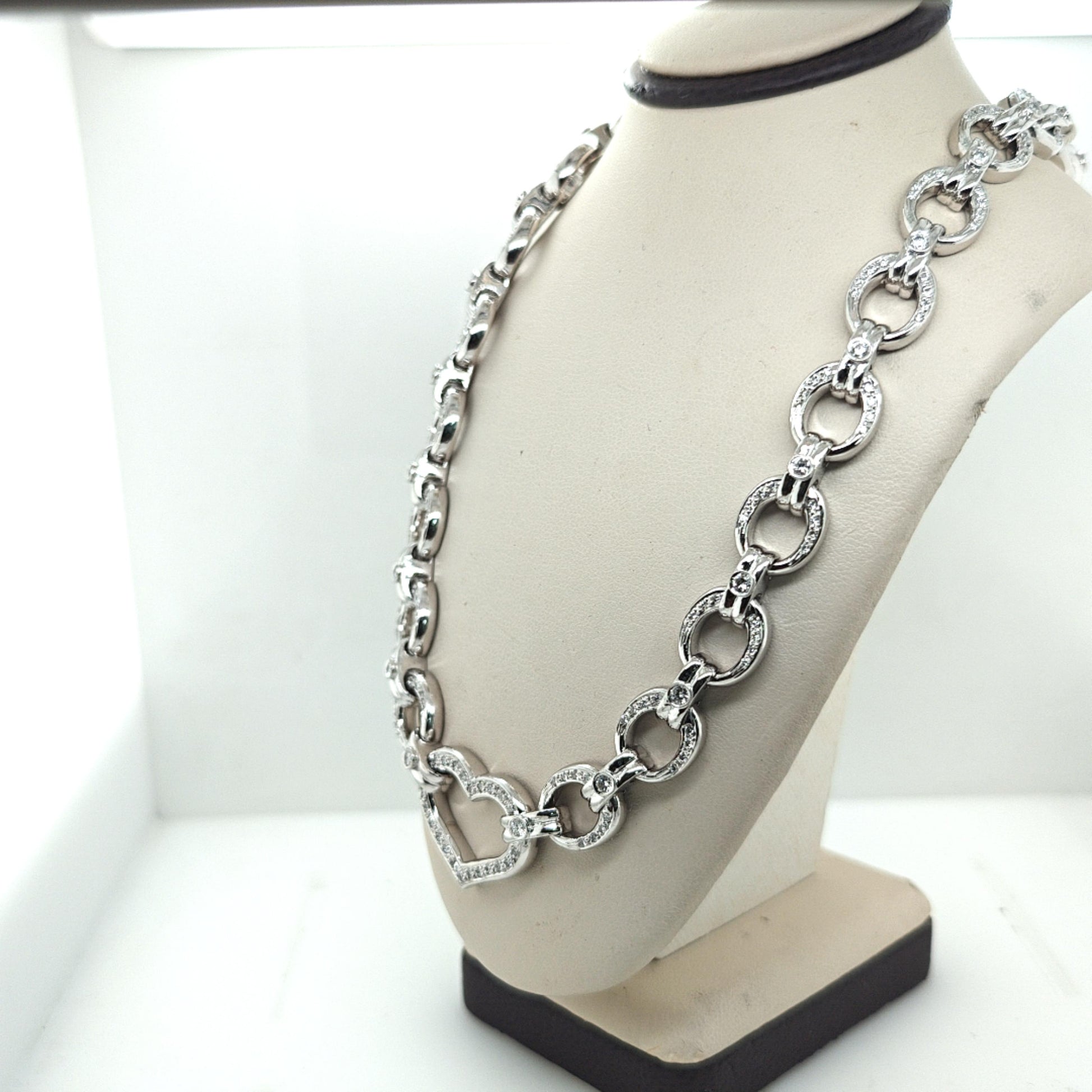 DIAMOND LINK NECKLACE 5CT HEART DESIGN WHITE GOLD
