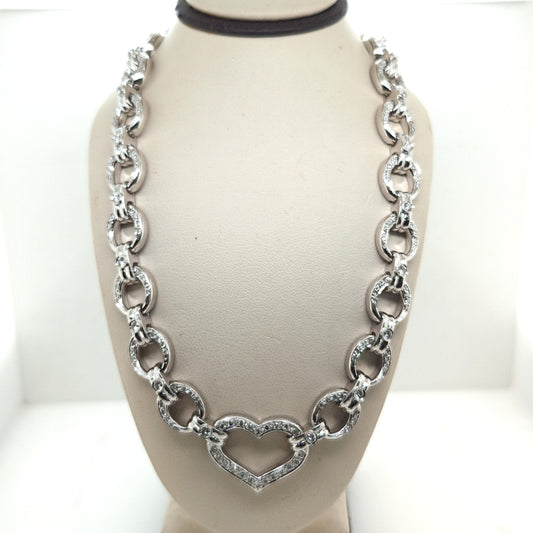 DIAMOND LINK NECKLACE 5CT HEART DESIGN WHITE GOLD
