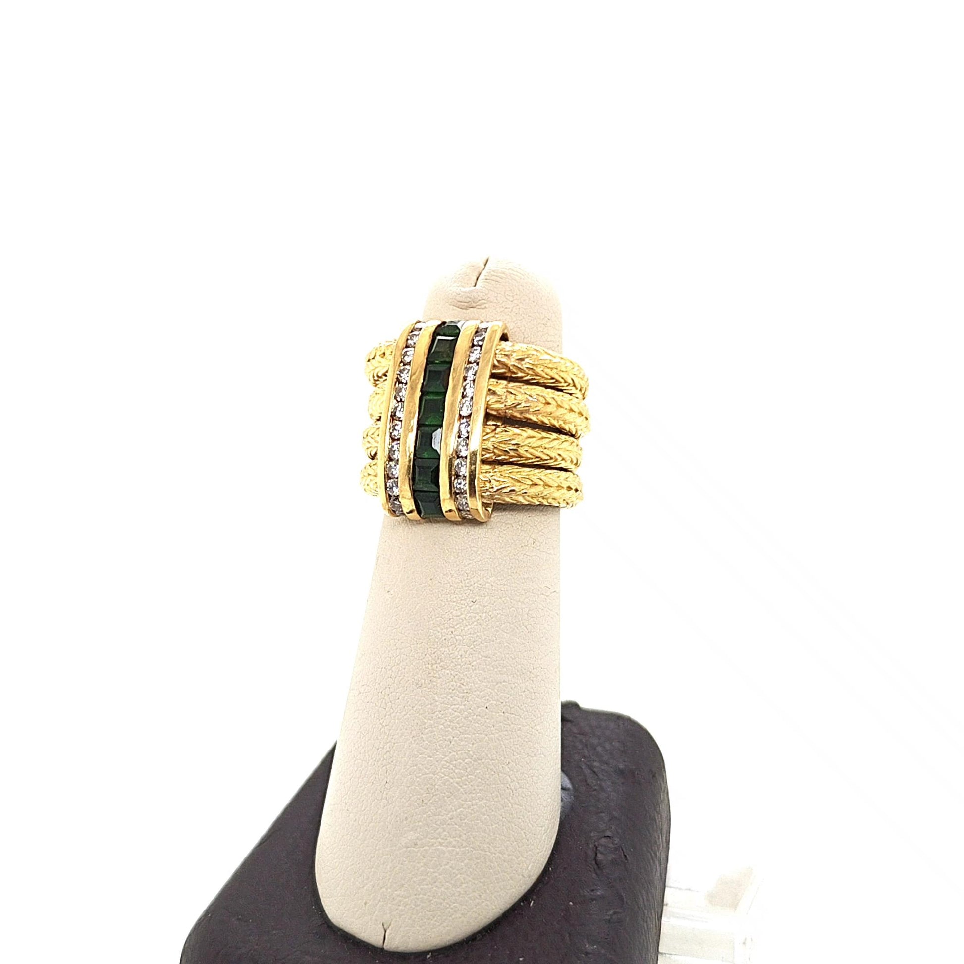 SEIDENGANG FOUR BAND STACK RING WITH TOURMALINE AND DIAMONDS YELLOW/GREEN GOLD