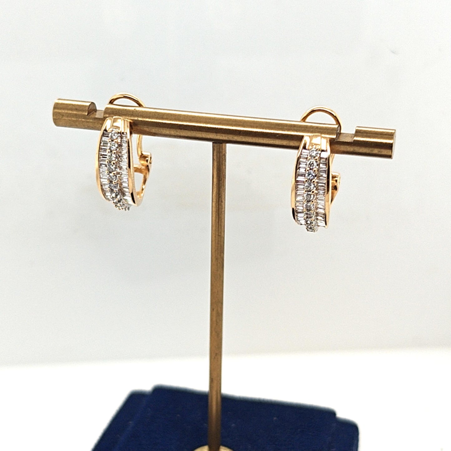DIAMOND HALF HOOP DANGLE EARRINGS 2.40CTW ROUND AND BAGUETTE YELLOW GOLD
