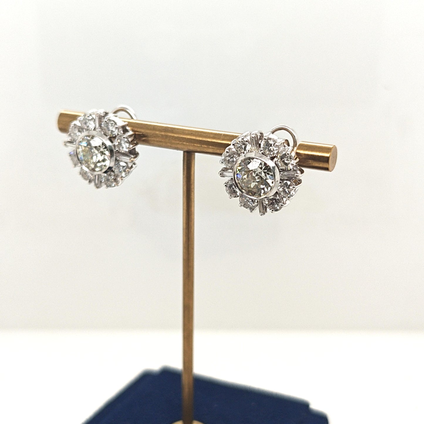 DIAMOND ESTATE CLUSTER EARRINGS 7.1CTW WHITE GOLD