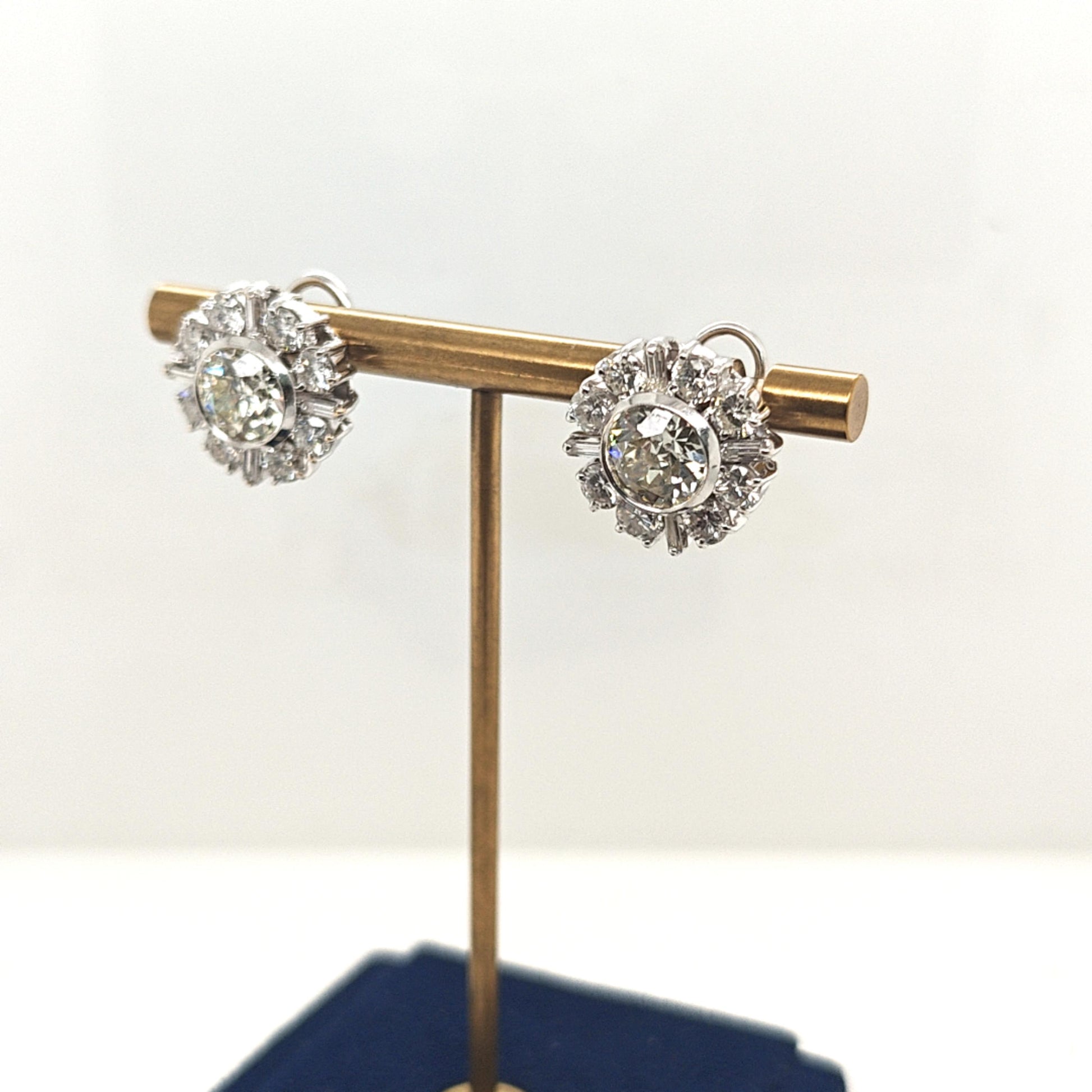 DIAMOND ESTATE CLUSTER EARRINGS 7.1CTW WHITE GOLD
