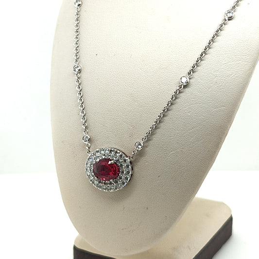 RUBY AND DIAMOND PENDANT NECKLACE WHITE GOLD