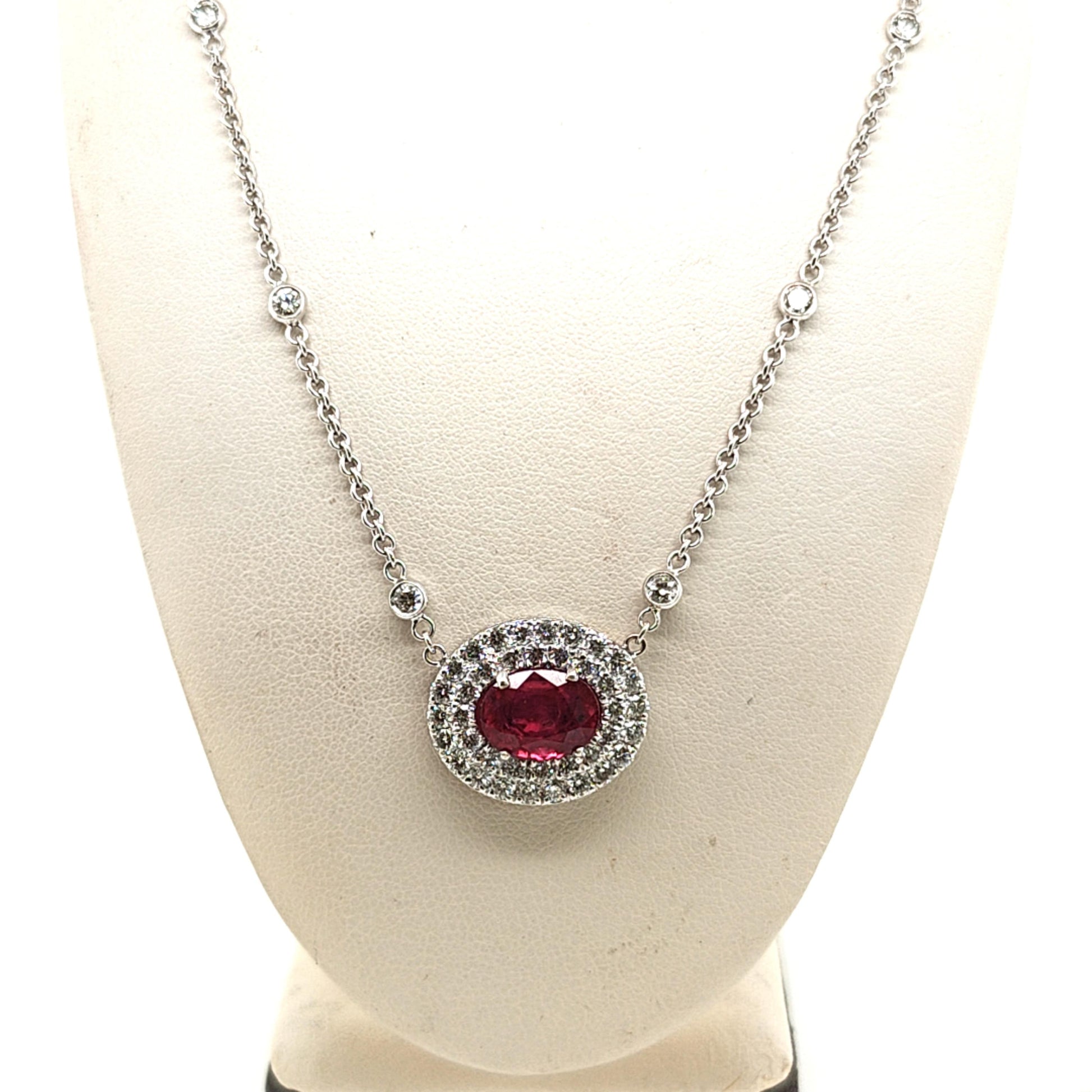 RUBY AND DIAMOND PENDANT NECKLACE WHITE GOLD