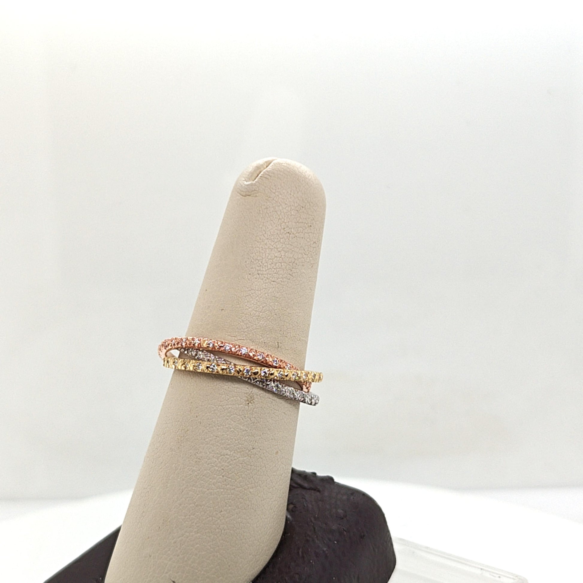 SONIA B DIAMOND THREE RING ROLLING ETERNITY BANDS TRI-GOLD 1.02CTW