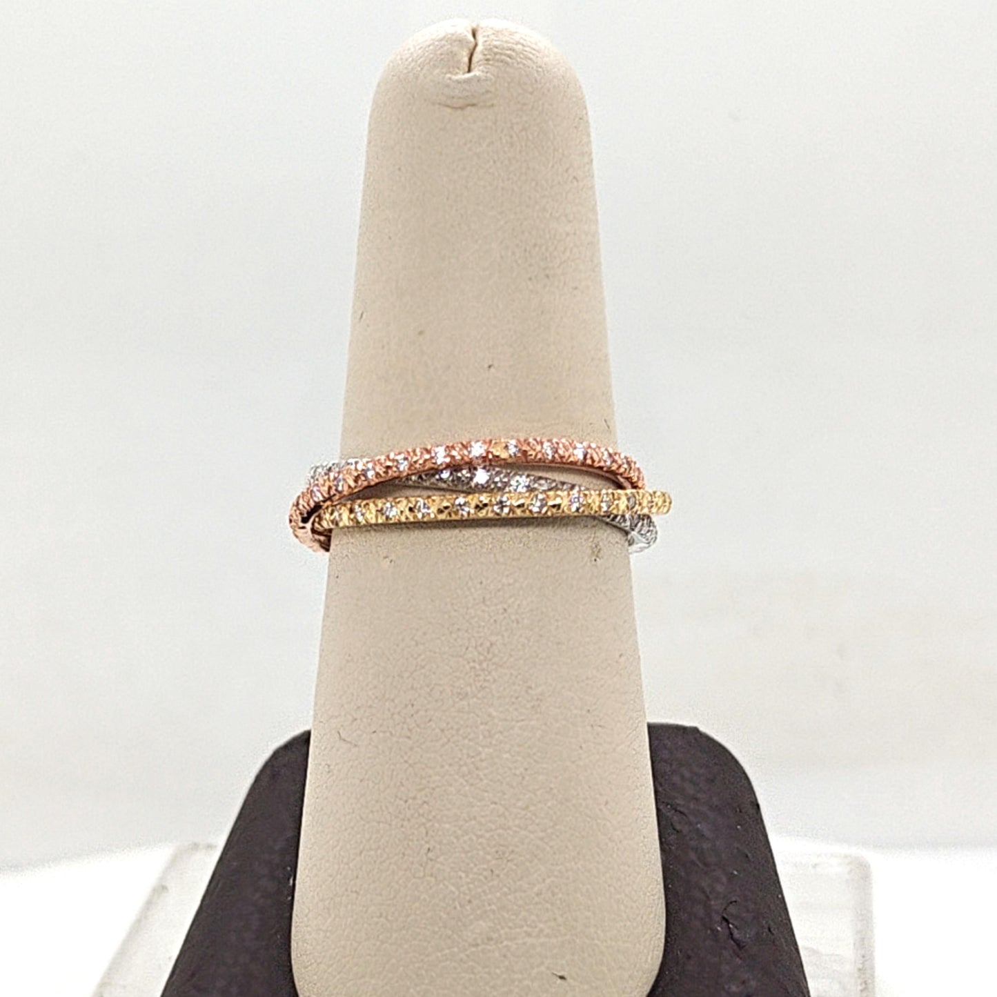 SONIA B DIAMOND THREE RING ROLLING ETERNITY BANDS TRI-GOLD 1.02CTW