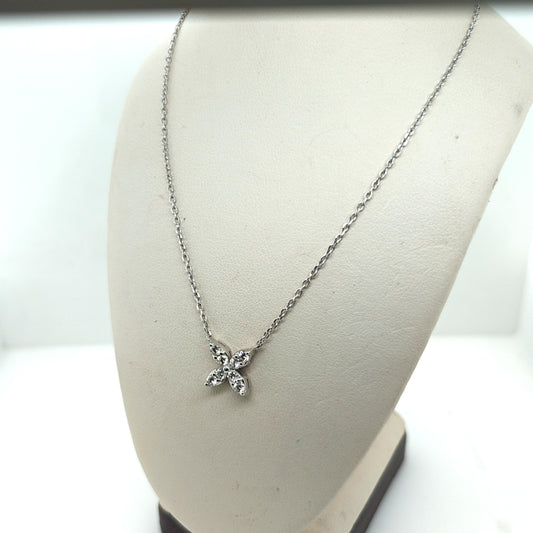 DIAMOND PENDANT NECKLACE QUATREFOIL BLOSSOM 0.44CTW WHITE GOLD