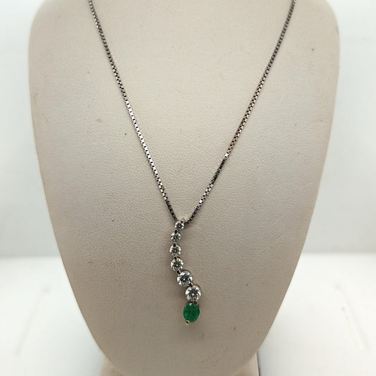 DIAMOND AND EMERALD JOURNEY PENDANT NECKLACE WHITE GOLD