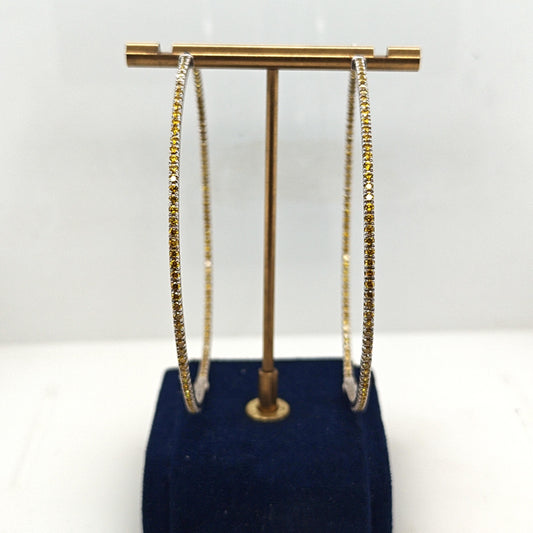 HOOP EARRINGS LARGE 3" YELLOW SAPPHIRE INSIDE OUT WHITE GOLD